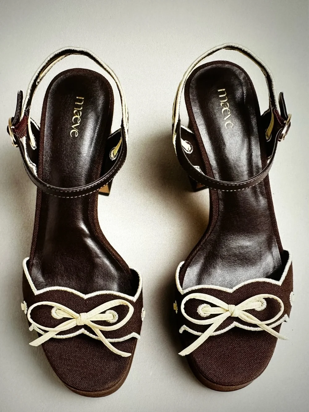 New in Box! Maeve Platform Block Heel Sandals in Dark Brown with Cream Trim 40
